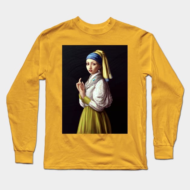 The girl with a pearl earring Long Sleeve T-Shirt by Dzydaria